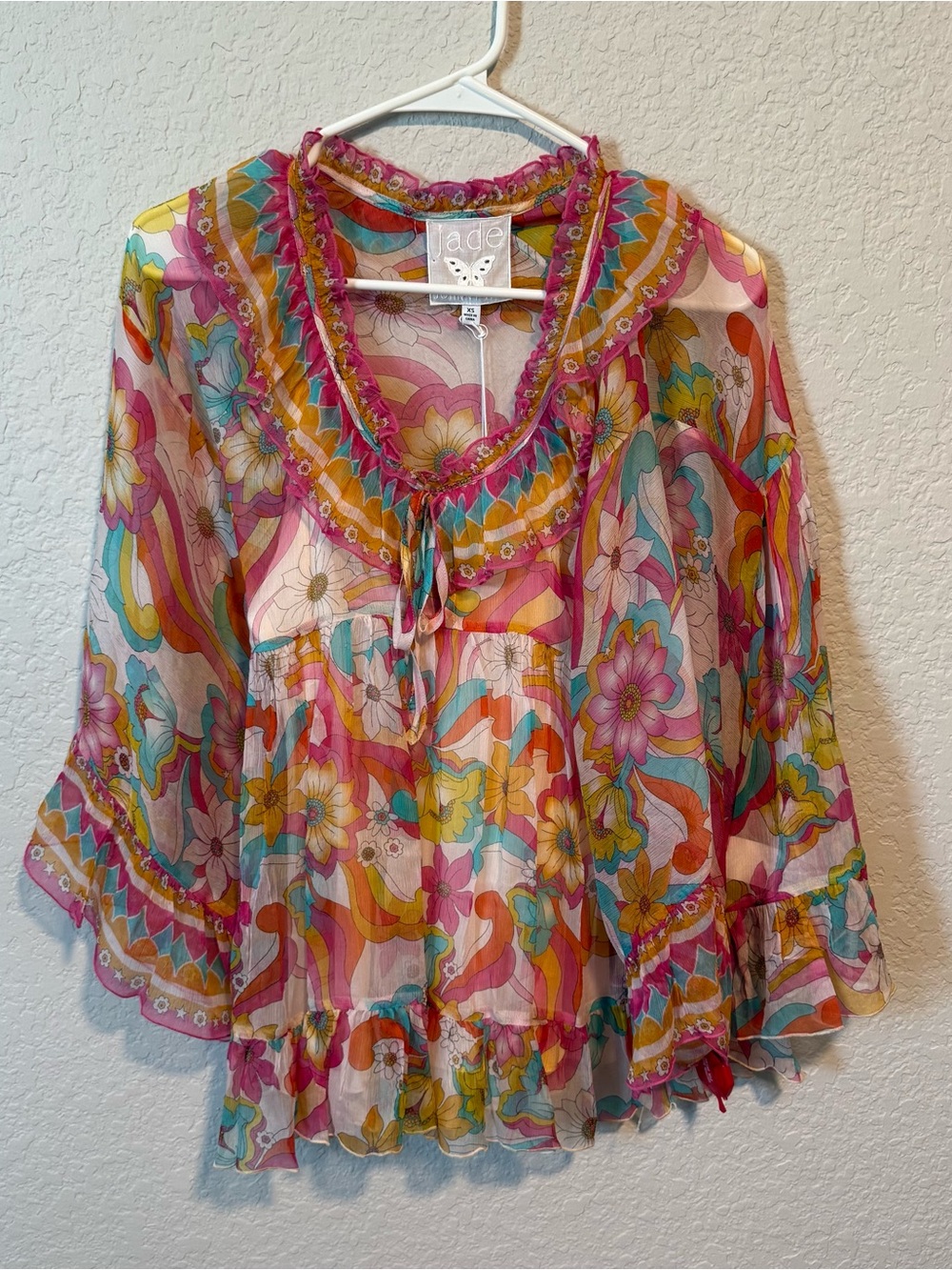 Johnny Was Gal Ruffle Tie Blouse in Prismatic Dream Size XS Brand New with Tags